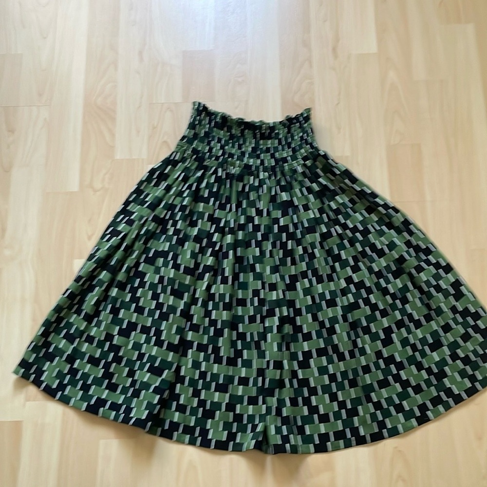 Prada Green and Black Geometric A-Line Skirt
